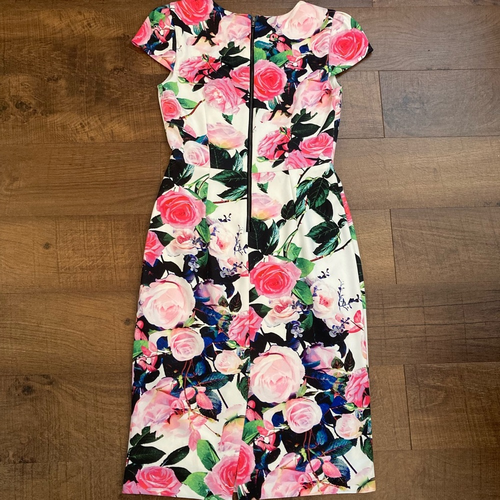 Betsey Johnson Floral Midi Sheath Dress Coquette Cap Sleeve EUC Women’s 2 - Picture 7 of 13